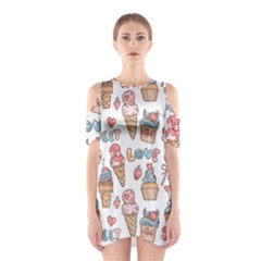 Love Pattern Texture Shoulder Cutout One Piece Dress