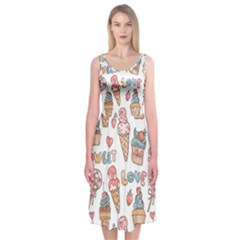 Love Pattern Texture Midi Sleeveless Dress