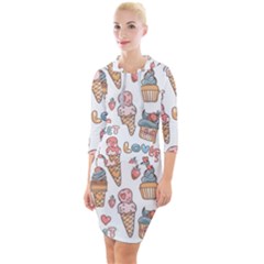 Love Pattern Texture Quarter Sleeve Hood Bodycon Dress