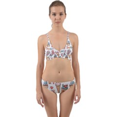 Love Pattern Texture Wrap Around Bikini Set