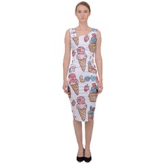 Love Pattern Texture Sleeveless Pencil Dress