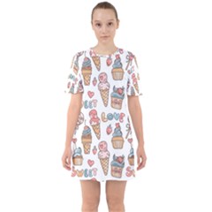 Love Pattern Texture Sixties Short Sleeve Mini Dress