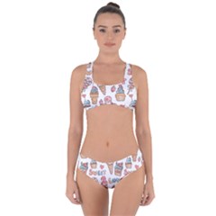 Love Pattern Texture Criss Cross Bikini Set