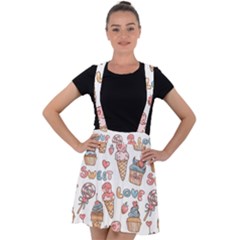 Love Pattern Texture Velvet Suspender Skater Skirt