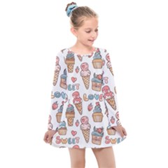 Love Pattern Texture Kids  Long Sleeve Dress