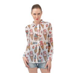 Love Pattern Texture Long Sleeve Chiffon Shirt