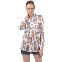 Love Pattern Texture Long Sleeve Satin Shirt