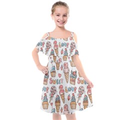 Love Pattern Texture Kids  Cut Out Shoulders Chiffon Dress