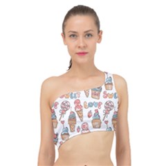 Love Pattern Texture Spliced Up Bikini Top 