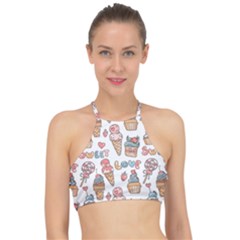 Love Pattern Texture Halter Bikini Top