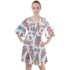 Love Pattern Texture Boho Button Up Dress