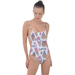 Love Pattern Texture Tie Strap One Piece Swimsuit