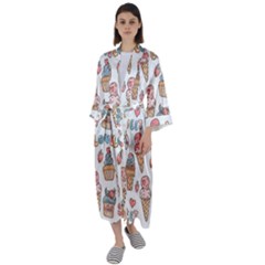 Love Pattern Texture Maxi Satin Kimono