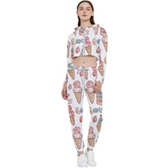 Love Pattern Texture Cropped Zip Up Lounge Set