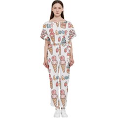 Love Pattern Texture Batwing Lightweight Chiffon Jumpsuit