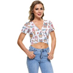 Love Pattern Texture Short Sleeve Foldover T-Shirt