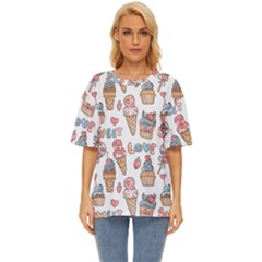 Love Pattern Texture Oversized Basic T-Shirt