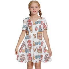 Love Pattern Texture Kids  Short Sleeve Tiered Mini Dress