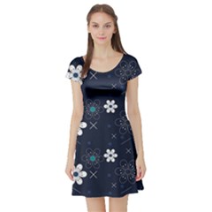 Flower Pattern Texture Short Sleeve Skater Dress by Grandong