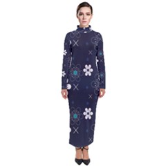 Flower Pattern Texture Turtleneck Maxi Dress