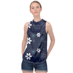 Flower Pattern Texture High Neck Satin Top