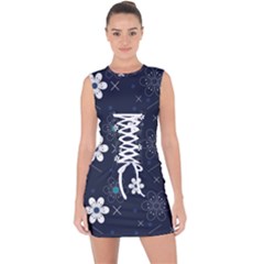 Flower Pattern Texture Lace Up Front Bodycon Dress