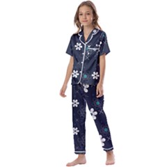 Flower Pattern Texture Kids  Satin Short Sleeve Pajamas Set