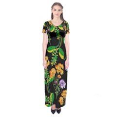 Flower Pattern Art Floral Texture Short Sleeve Maxi Dress