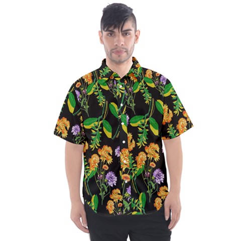 Flower Pattern Art Floral Texture Men s Short Sleeve Shirt by Grandong