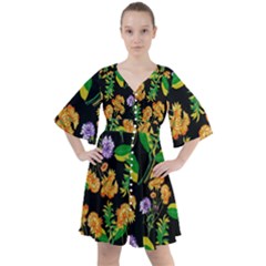 Flower Pattern Art Floral Texture Boho Button Up Dress