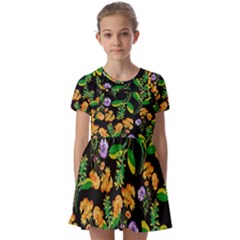 Flower Pattern Art Floral Texture Kids  Short Sleeve Pinafore Style Dress