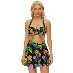 Flower Pattern Art Floral Texture Vintage Style Bikini Top And Skirt Set  by Grandong