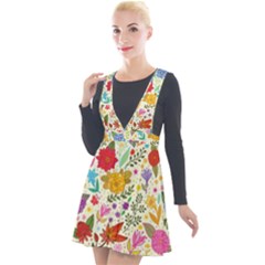 Colorful Flower Abstract Pattern Plunge Pinafore Velour Dress by Grandong