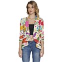 Colorful Flower Abstract Pattern Women s 3/4 Sleeve Ruffle Edge Open Front Jacket View1