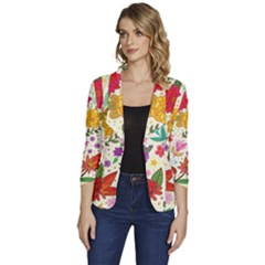 Colorful Flower Abstract Pattern Women s One-button 3/4 Sleeve Short Jacket by Grandong