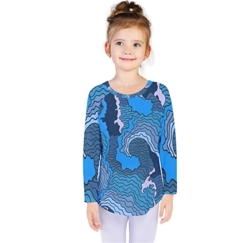 Blue Moving Texture Abstract Texture Kids  Long Sleeve T-shirt by Grandong