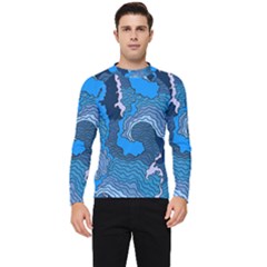 Blue Moving Texture Abstract Texture Men s Long Sleeve Rash Guard