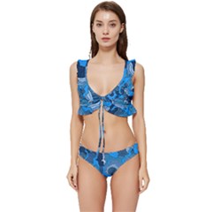 Blue Moving Texture Abstract Texture Low Cut Ruffle Edge Bikini Set