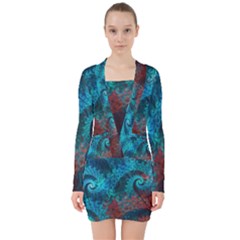 Spiral Abstract Pattern Abstract V-neck Bodycon Long Sleeve Dress by Grandong