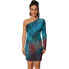 Spiral Abstract Pattern Abstract Long Sleeve One Shoulder Mini Dress by Grandong