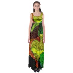 Colorful Autumn Leaves Texture Abstract Pattern Empire Waist Maxi Dress by Grandong