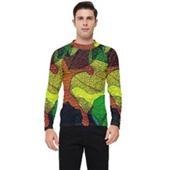 Colorful Autumn Leaves Texture Abstract Pattern Men s Long Sleeve Rash Guard by Grandong