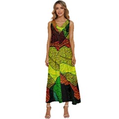 Colorful Autumn Leaves Texture Abstract Pattern V-neck Sleeveless Loose Fit Overalls by Grandong