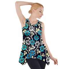 Blue Flower Pattern Floral Pattern Side Drop Tank Tunic by Grandong