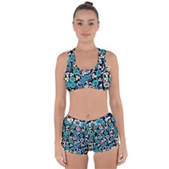 Blue Flower Pattern Floral Pattern Racerback Boyleg Bikini Set by Grandong