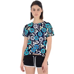 Blue Flower Pattern Floral Pattern Open Back Sport T-shirt by Grandong