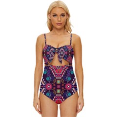 Pattern Ornament Motif Colorful Texture Knot Front One-piece Swimsuit by Grandong