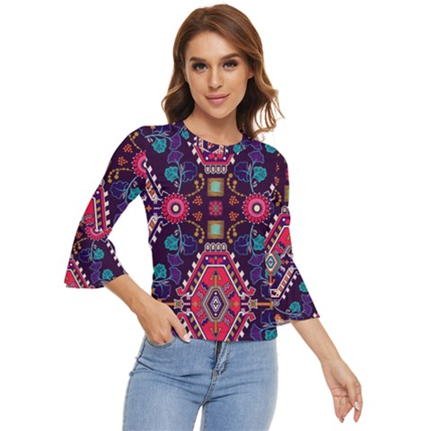 Pattern Ornament Motif Colorful Texture Bell Sleeve Top by Grandong