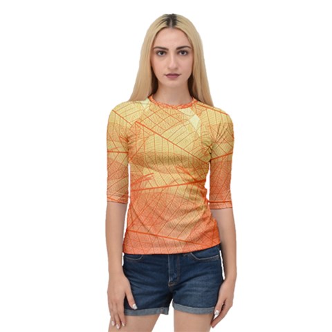 Abstract Texture Of Colorful Bright Pattern Transparent Leaves Orange And Yellow Color Quarter Sleeve Raglan T-shirt by Grandong