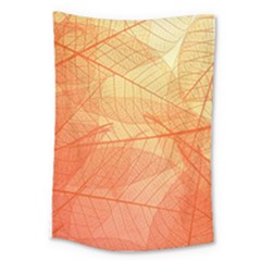 Abstract Texture Of Colorful Bright Pattern Transparent Leaves Orange And Yellow Color Large Tapestry by Grandong